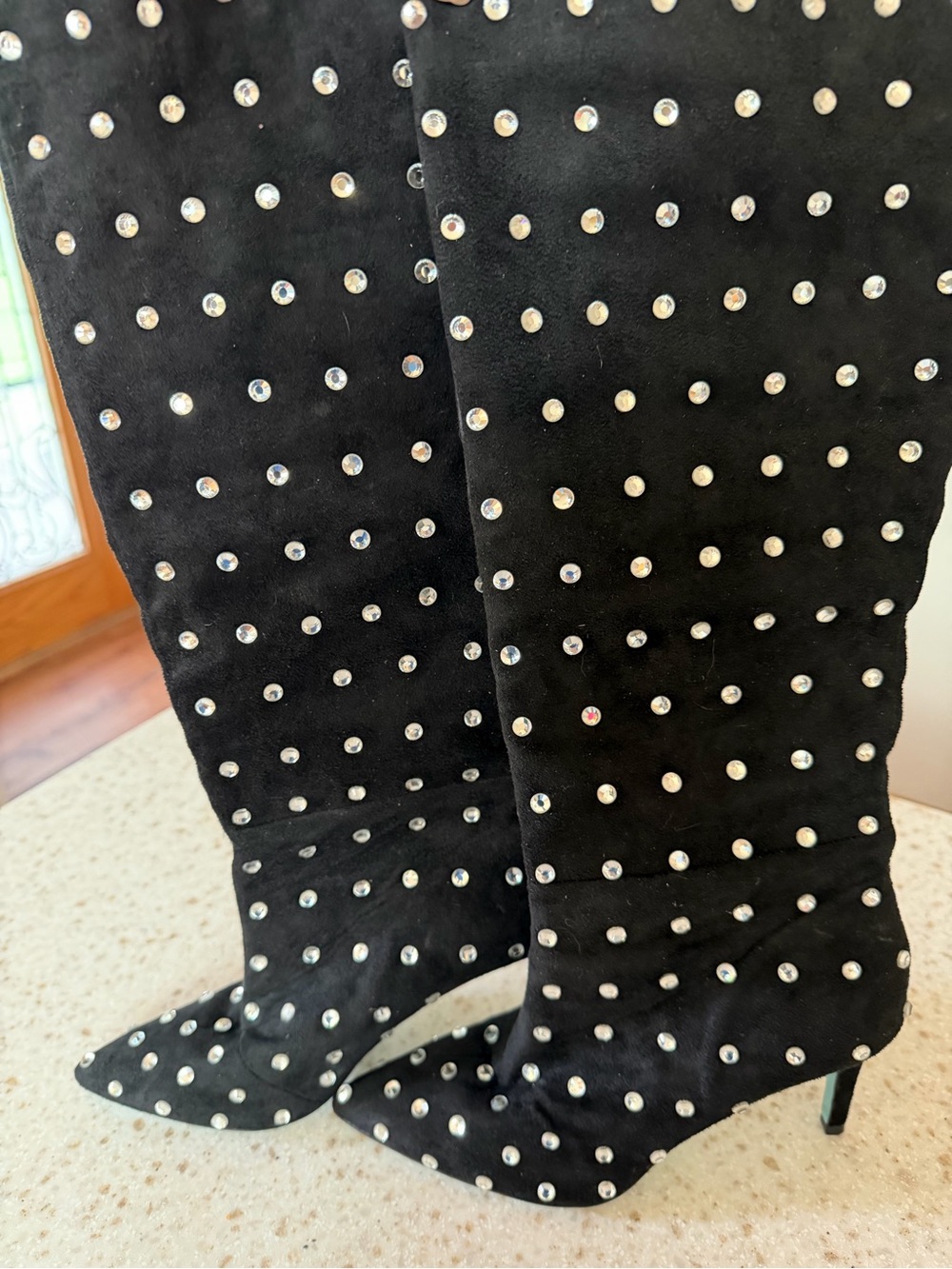 Betsey Johnson Black Rhinestone Knee-High Women's Boots